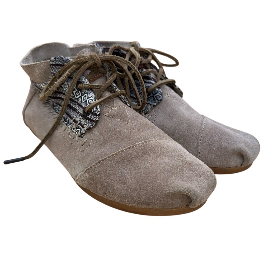 Toms Suede Southwestern Aztek Tan Ankle Boots Supple comfort, Women's 8.5, EUC